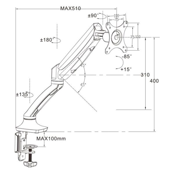 Стойка за монитор с газов амортисьор Carmen CR-502-1, Черен - Technomani