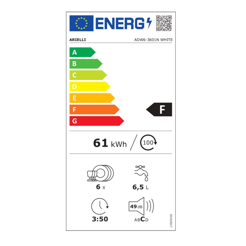 Съдомиялна Arielli ADW6 3601 N, Клас F, 6 програми Бял/Сив