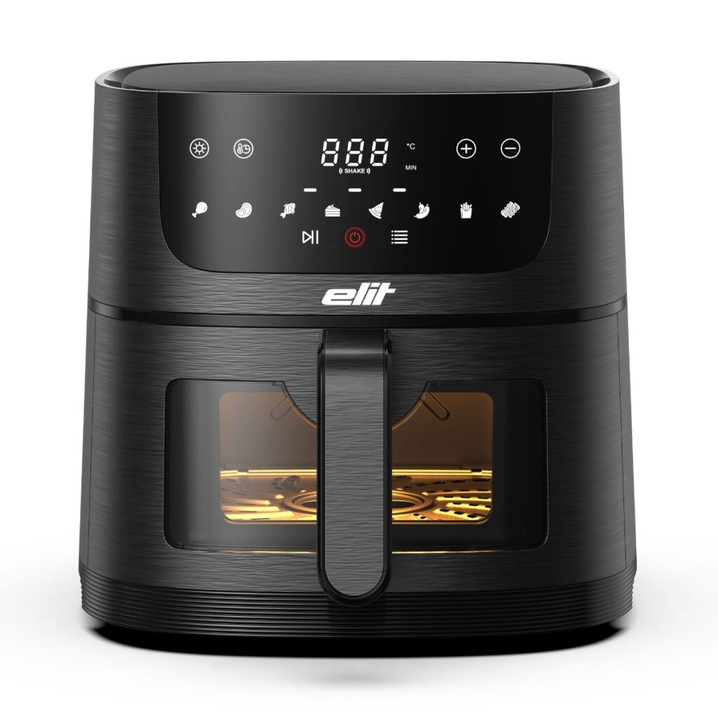 Фритюрник с горещ въздух Elit NUTRIFRY AF4000, Air Fryer, 1350W, 4л, Таймер, 8 програми, LED дисплей, Незалепващо покритие, Черен