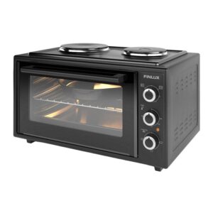 Малка готварска печка Finlux FMC-4535BF, 45 л, 1600 W, Два котлона, 3 функции, Емайл, Черен - Technomani