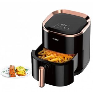 Фритюрник с горещ въздух AirFryer Rosberg R51980Z, 1200W, 3.5 л, 7 програми, Таймер, Черен/златист - Technomani