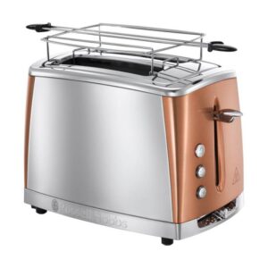 Тостер Russell Hobbs Luna 24290-56, 1550W, 2 филийки, Високо повдигане, Широки отвори, Размразяване, Бронз/Инокс - Technomani