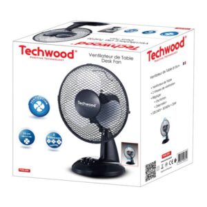 Настолен вентилатор Techwood TVE-239, 23 см диаметър, 25W, Осцилация, 2 скорости, Черен - Technomani