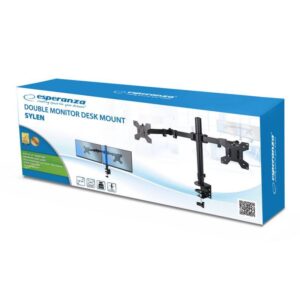 Стойка за монитор Esperanza ERW018, За 2 монитора, 10"-27", VESA 75/100 mm, До 8 кг на рамо, Черен - Technomani