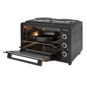 Малка готварска печка Finlux FMC-3524F, 35 л, 1400 W, Два котлона, 3 функции, Емайл, Черен - Technomani