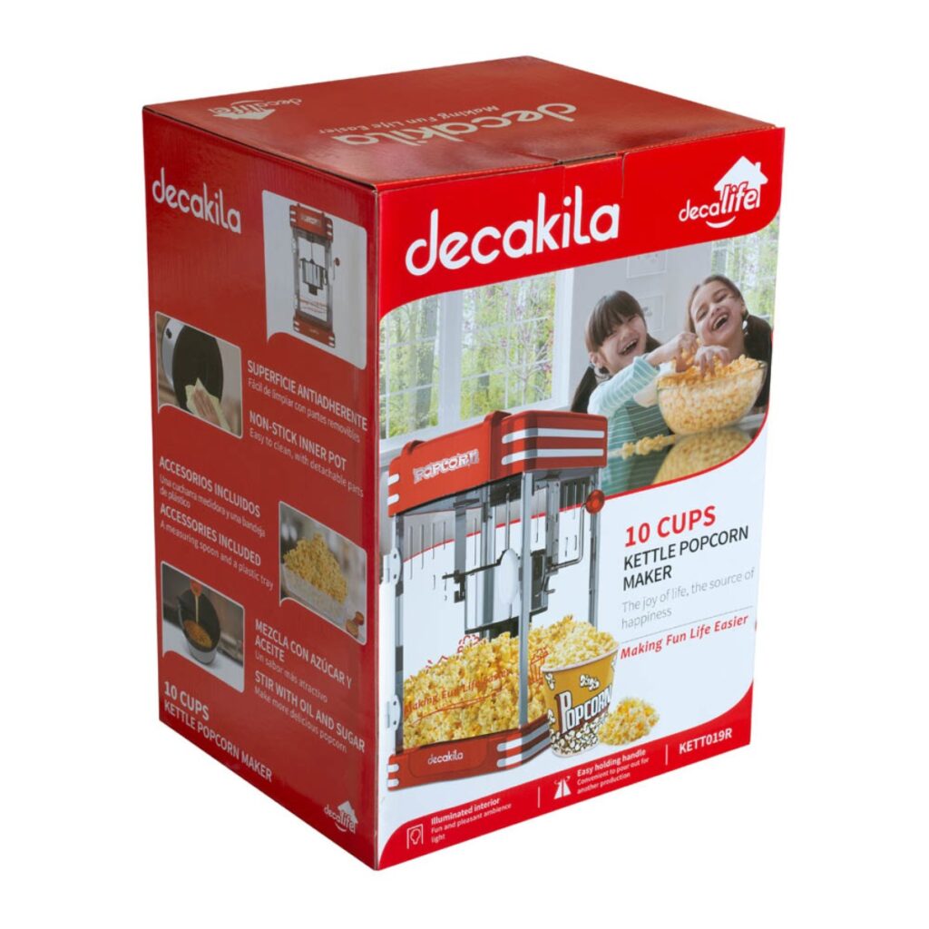 Машина за пуканки DECAKILA, 310W, 70 гр, Въртяща бъркалка, Червен