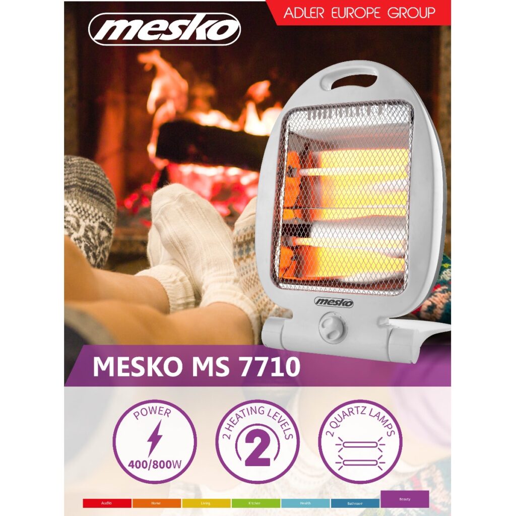 Кварцова печка Mesko MS 7710, 800W, 2 степени, Бял