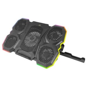 Охладител за лаптоп Esperanza Breva EGC107, 2600-3000 RPM, До 17.3", RGB със 10 режима, Поставка за телефон, USB, Черен - Technomani