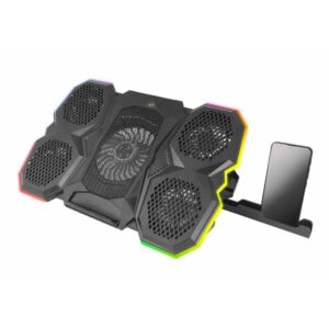 Охладител за лаптоп Esperanza Breva EGC107, 2600-3000 RPM, До 17.3", RGB със 10 режима, Поставка за телефон, USB, Черен - Technomani