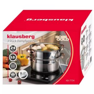 Тенджера за готвене на пара Klausberg KB 7734, 3 части, Индукция, Инокс/Розово злато - Technomani